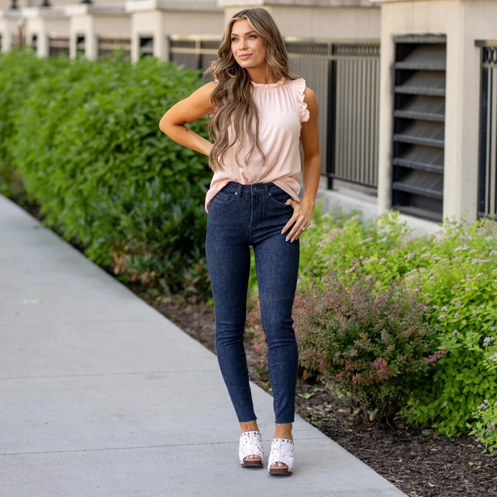 JUDY BLUE HIGH RISE TUMMY CONTROL TOP CUT HEM SKINNY JEAN 88703 SIZE 20W - Picture 3 of 8